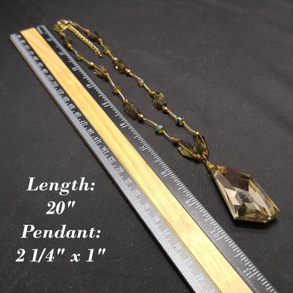 Vintage Smoky Topaz Glass Pendant Necklace Gold Tone Faceted Beads 20 Inch - Picture 5 of 8